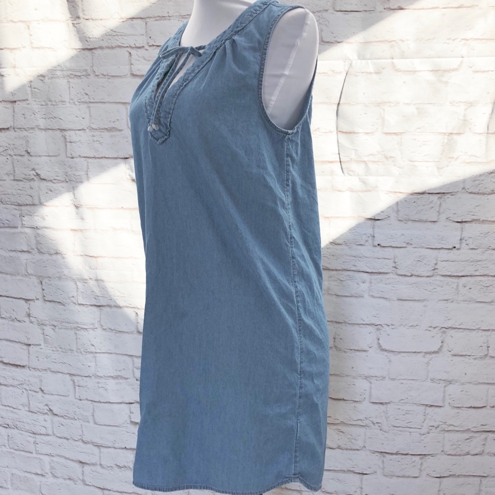 OLD NAVY Chambray Sleeveless Tie Collar Shift Tunic Tank Shirt Dress S - Picture 3 of 6